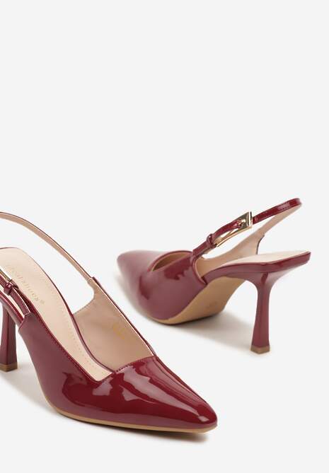 Bordowe Eleganckie Lakierowane Sandały na Obcasie Elizara
