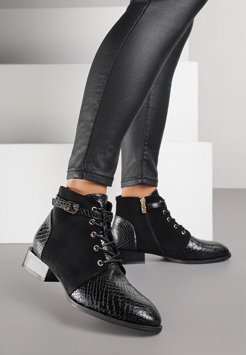 Czarno-Czerwone Botki Vices ze Sprzączką Gelrina