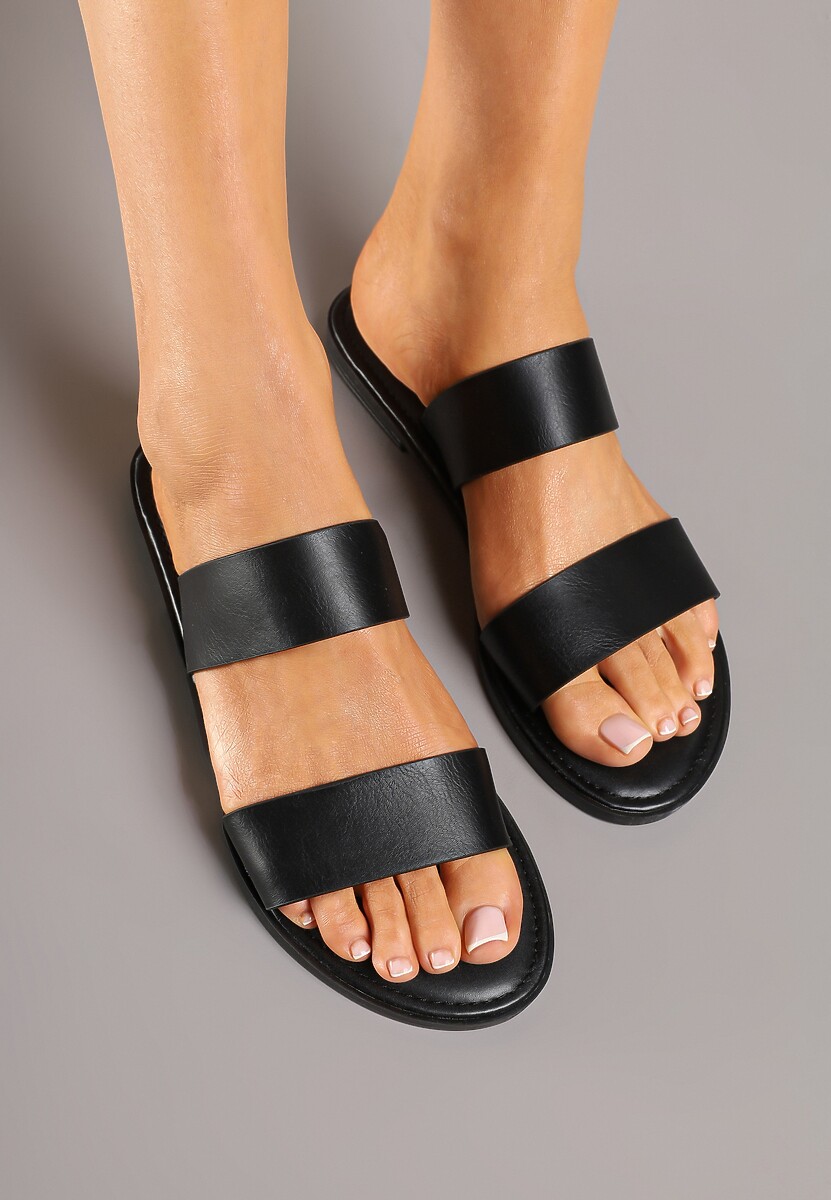 Czarne Basicowe Klapki Ozdobione Dwoma Paskami Lorfitra