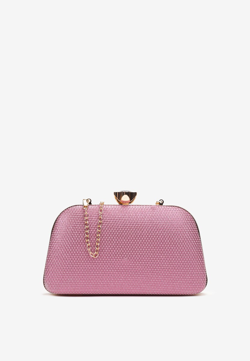 Ciemnoróżowa Torebka Kopertówka z Brokatem na Zatrzask z Cyrkoniami Maleta