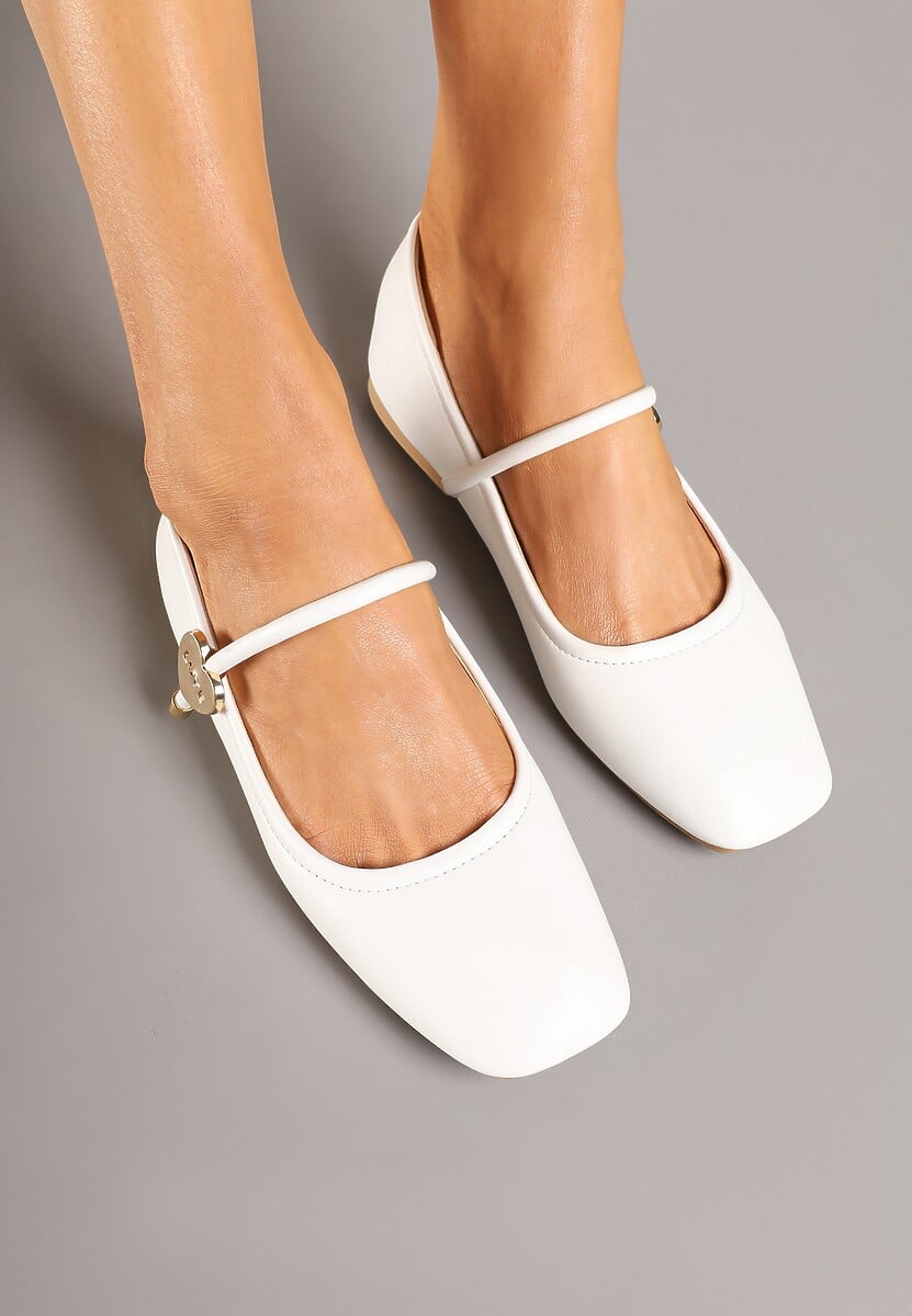 Białe Balerinki z Kwadratowym Noskiem i Ozdobną Sprzączką Neovia