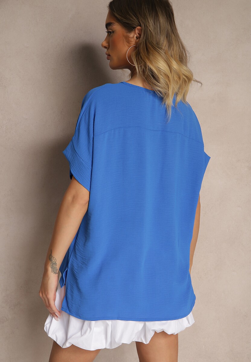Niebieska Bluzka w Stylu Nietoperza Fadeasia