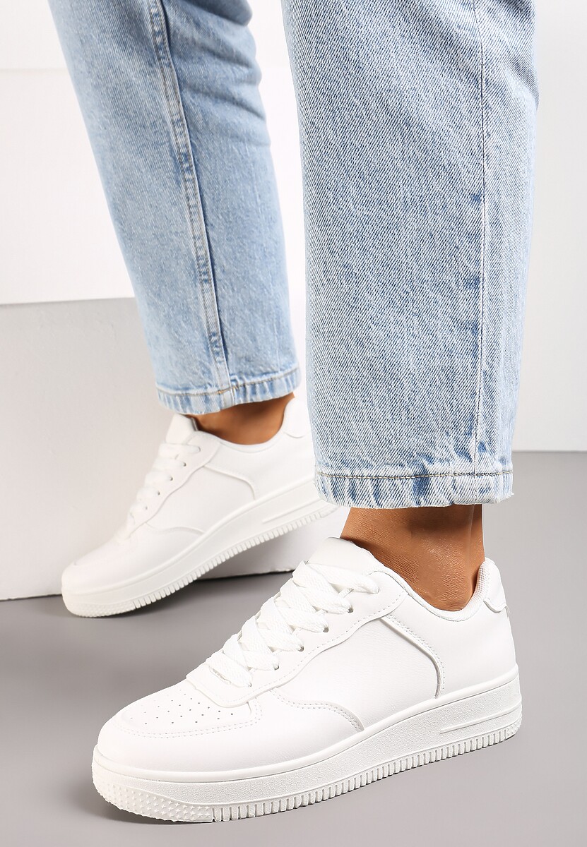 Białe Sneakersy ze Ekoskóry ze Sznurowaniem i Przeszyciami Borsana