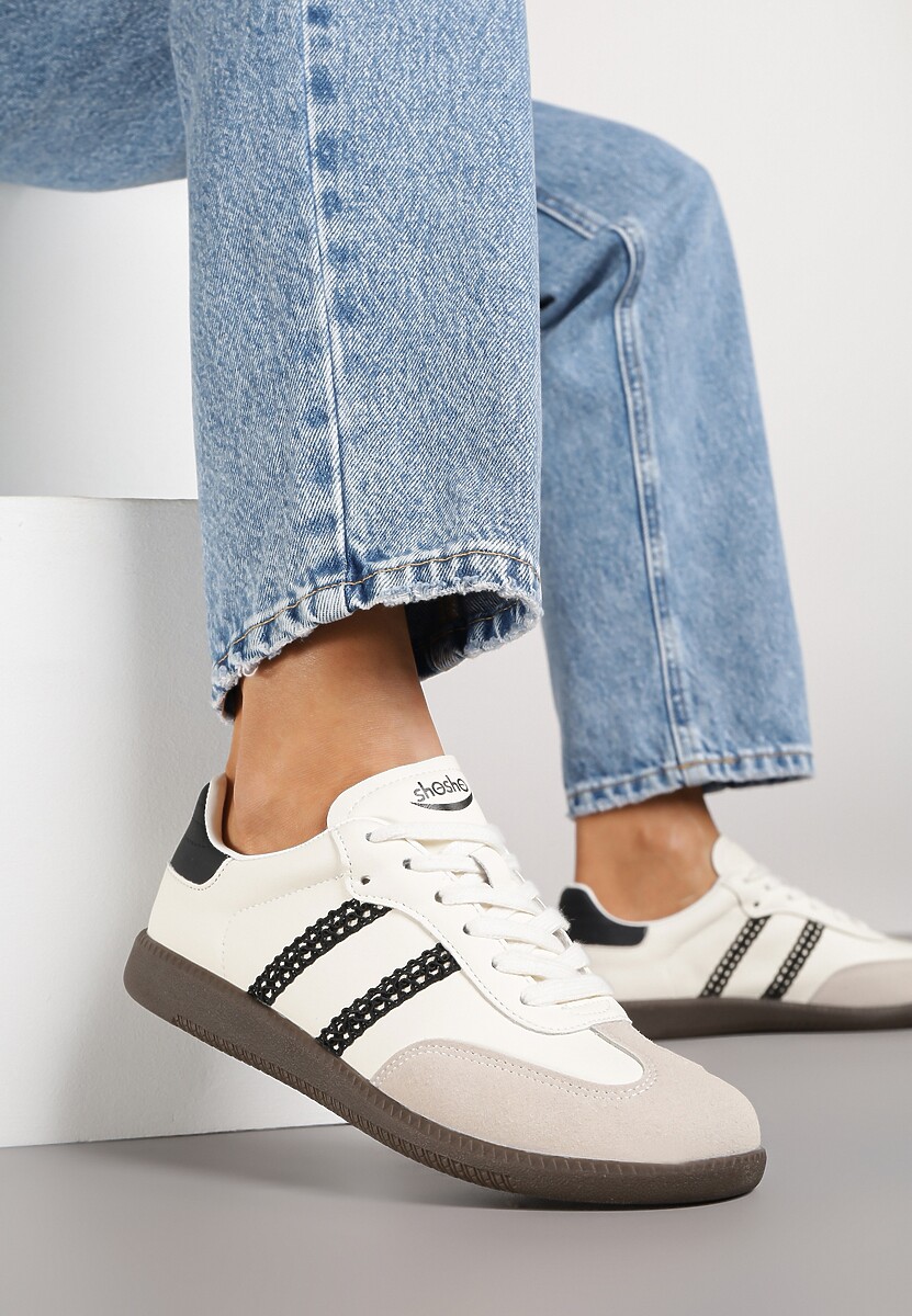 Beżowe Sneakersy w Stylu Tenisówek z Geometrycznym Motywem Halonelle