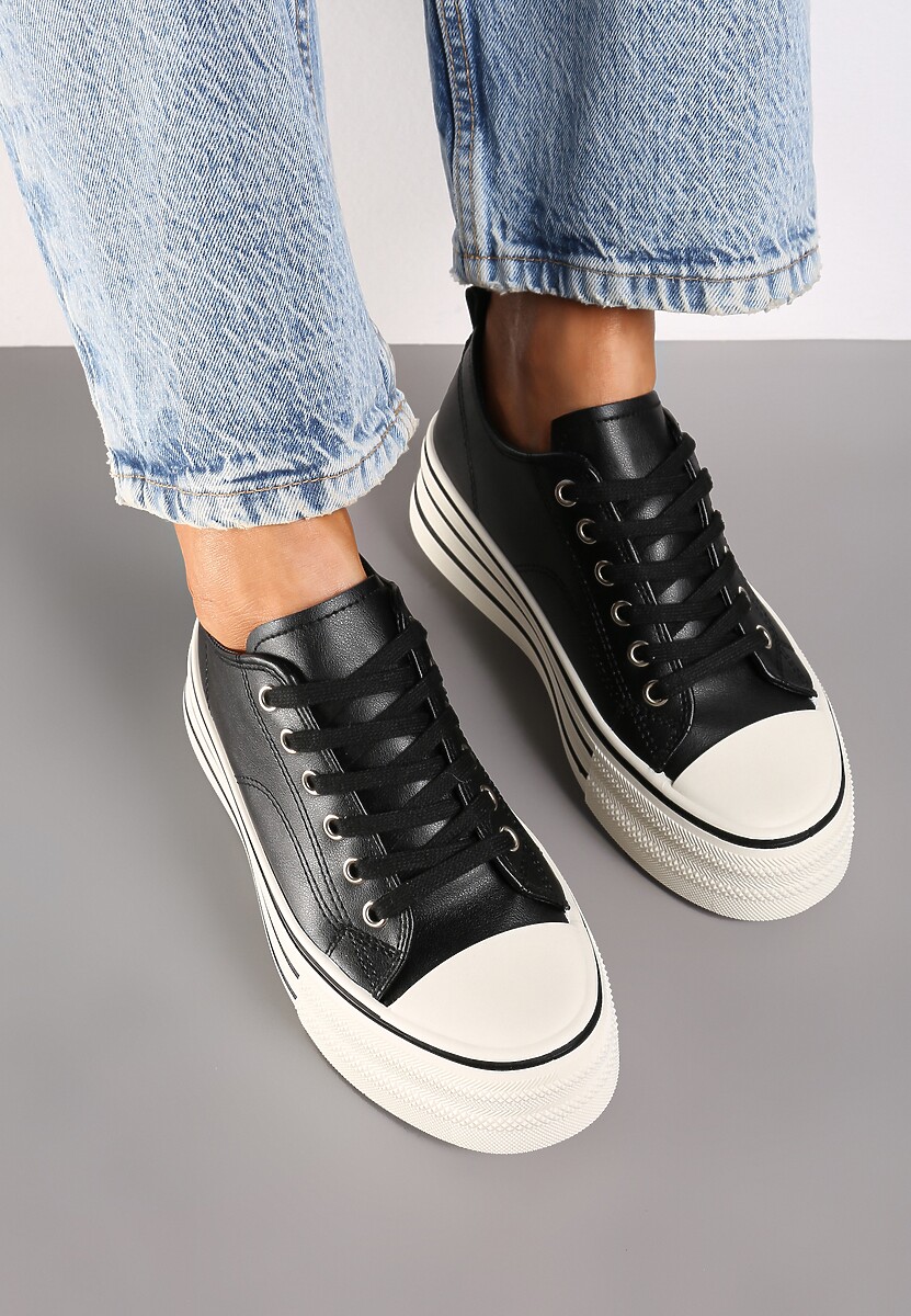 Czarne Streetwearowe Trampki Basic na Grubej Podeszwie w Paski Avirissa