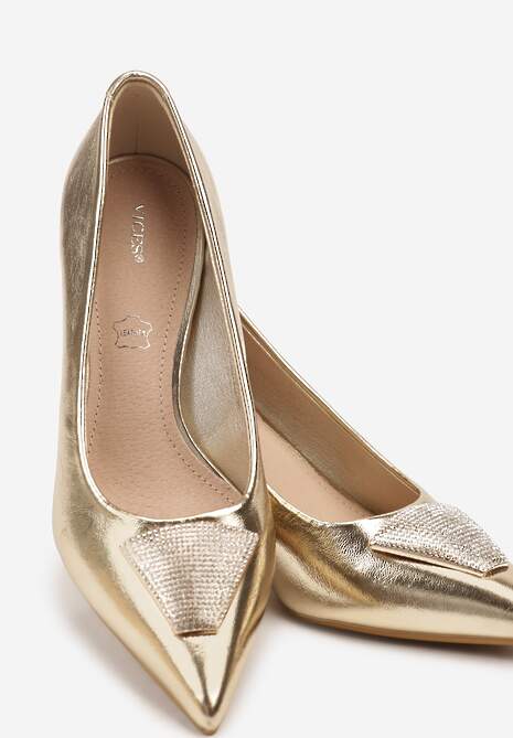 Złote Szpilki Vices Zdobione Aplikacją z Cyrkoniami Niravine