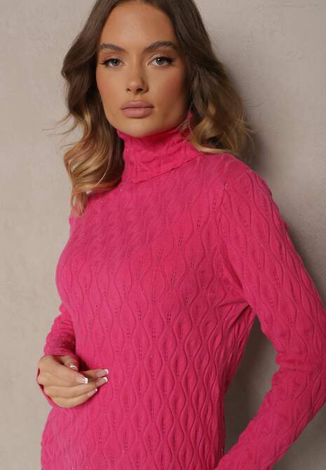 Fuksjowy Golf z Wiskozą w Tłoczony Wzór Przeszyty Metaliczną Nitką Neldora