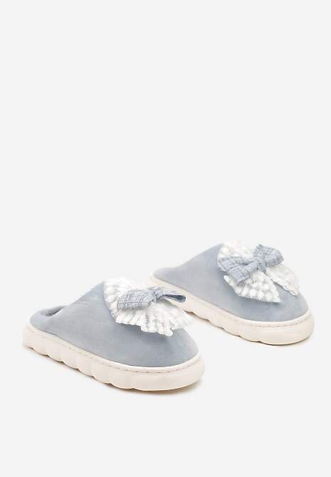 Szare Kapcie Vices na Grubej Podeszwie z Ozdobną Kokardą Tinnella