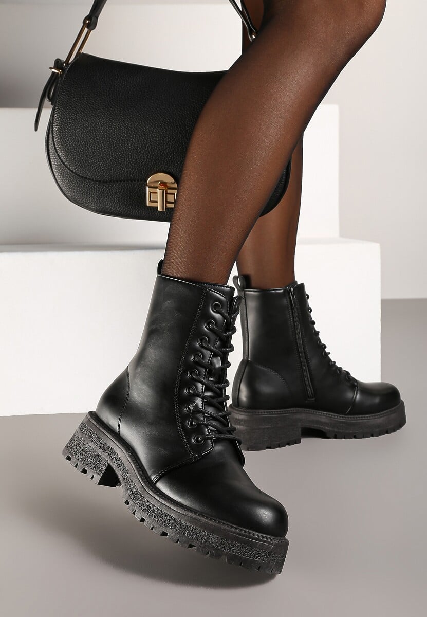 Czarne Botki Workery na Platformie z Protektorem Venar