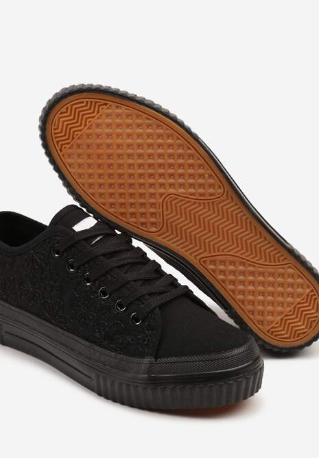 Czarne Klasyczne Trampki z Cholewką z Haftem Meppane