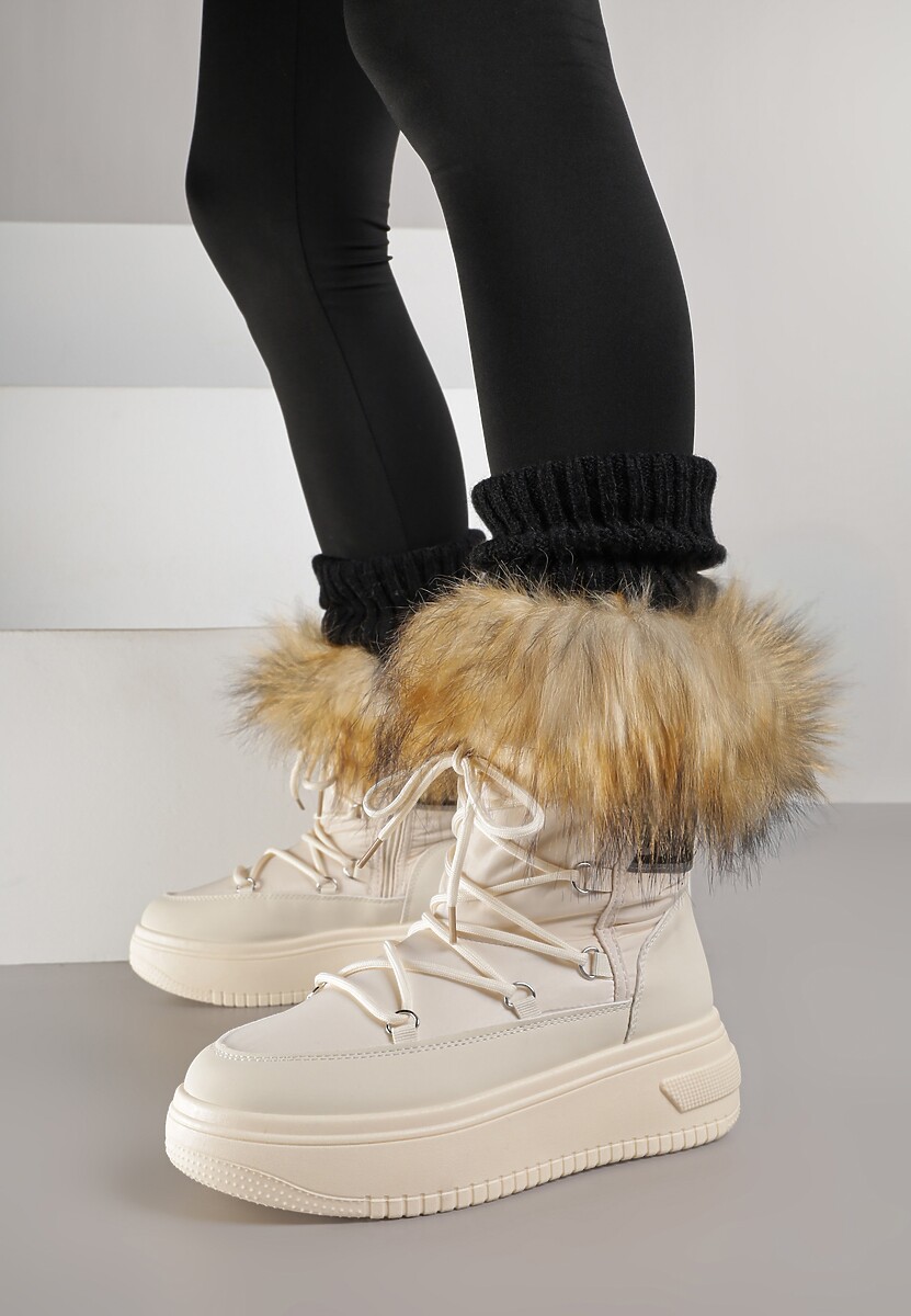 Beżowe Śniegowce na Grubej Podeszwie z Futerkiem Uplift