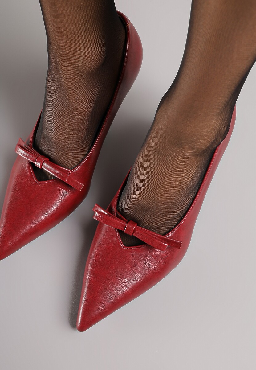 Bordowe Czółenka na Szpilce Vices z Kokardą i Wkładką ze Skóry Naturalnej Rilanisse
