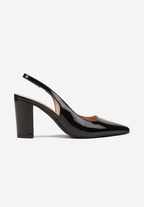 Czarne Sandały Lakierowane na Słupku Slingback Halasela