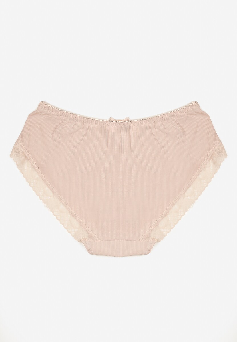 Beżowe Bawełniane Majtki o Kroju Fig z Kokardką i Koronką Tamiseth