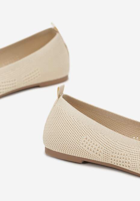 Beżowe Ażurowe Balerinki z Okrągłym Noskiem Siotte
