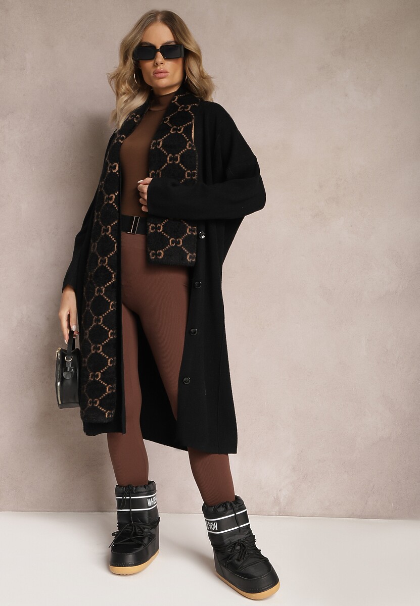 Czarny Długi Kardigan Zapinany Rousalere