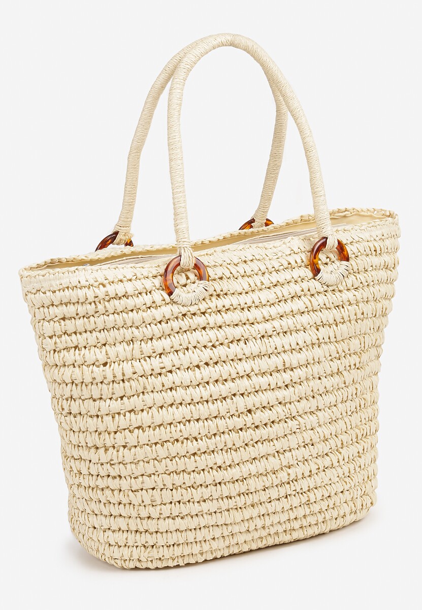 Jasnobeżowa Torebka Letnia Boho z Ozdobnej Plecionki Junixie