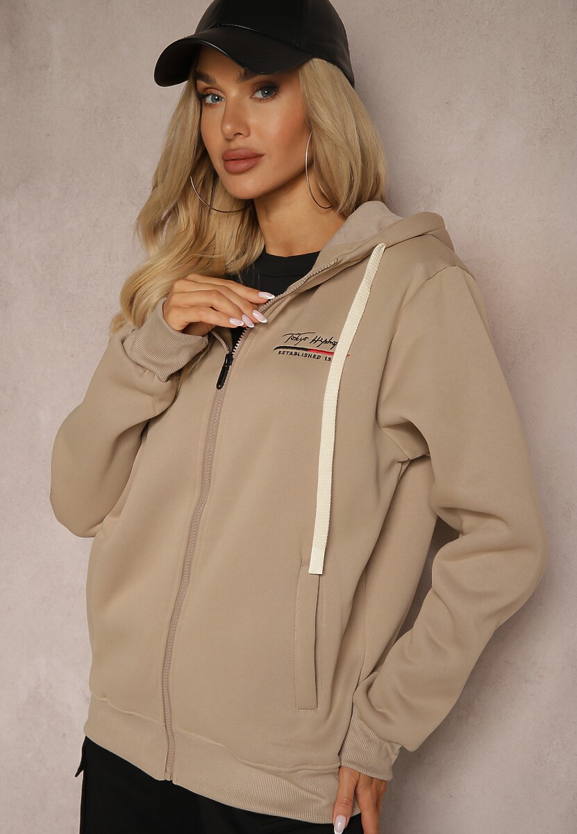 Szara Rozpinana Bluza z Dodatkiem Bawełny z Kapturem i Polarem Tadela