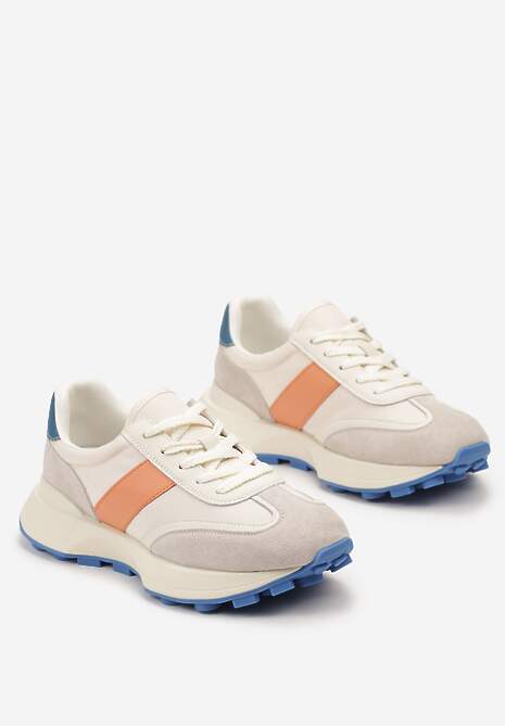 Pomarańczowe Sneakersy ze Skóry Naturalnej Ozdobione Wstawkami z Ekozamszu Xanthipe