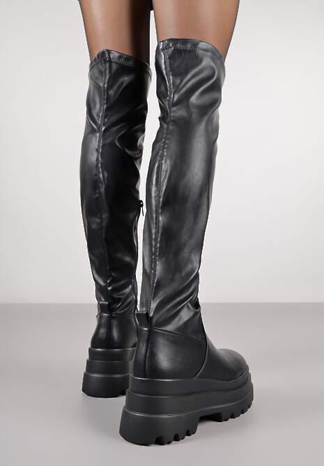 Czarne Wysokie Kozaki Vices w Stylu Chunky z Dopasowaną Cholewką Ceterie
