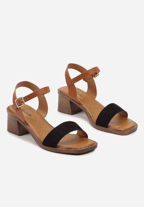 Czarne Sandały Boho z Imitacją Drewna na Obcasie i Podeszwie Effioma