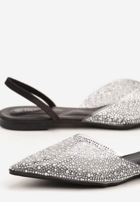 Czarne Sandały z Przezroczystą Cholewką Ozdobione Cyrkoniami Silevea