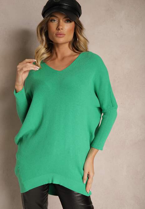 Zielony Sweter z Modalem i Wiskozą Ozdobiony Koronką Zinnorela