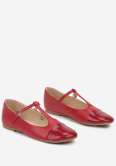 Bordowe Balerinki na Płaskiej Podeszwie z Lakierowanym Noskiem i Sprzączką Lerirra