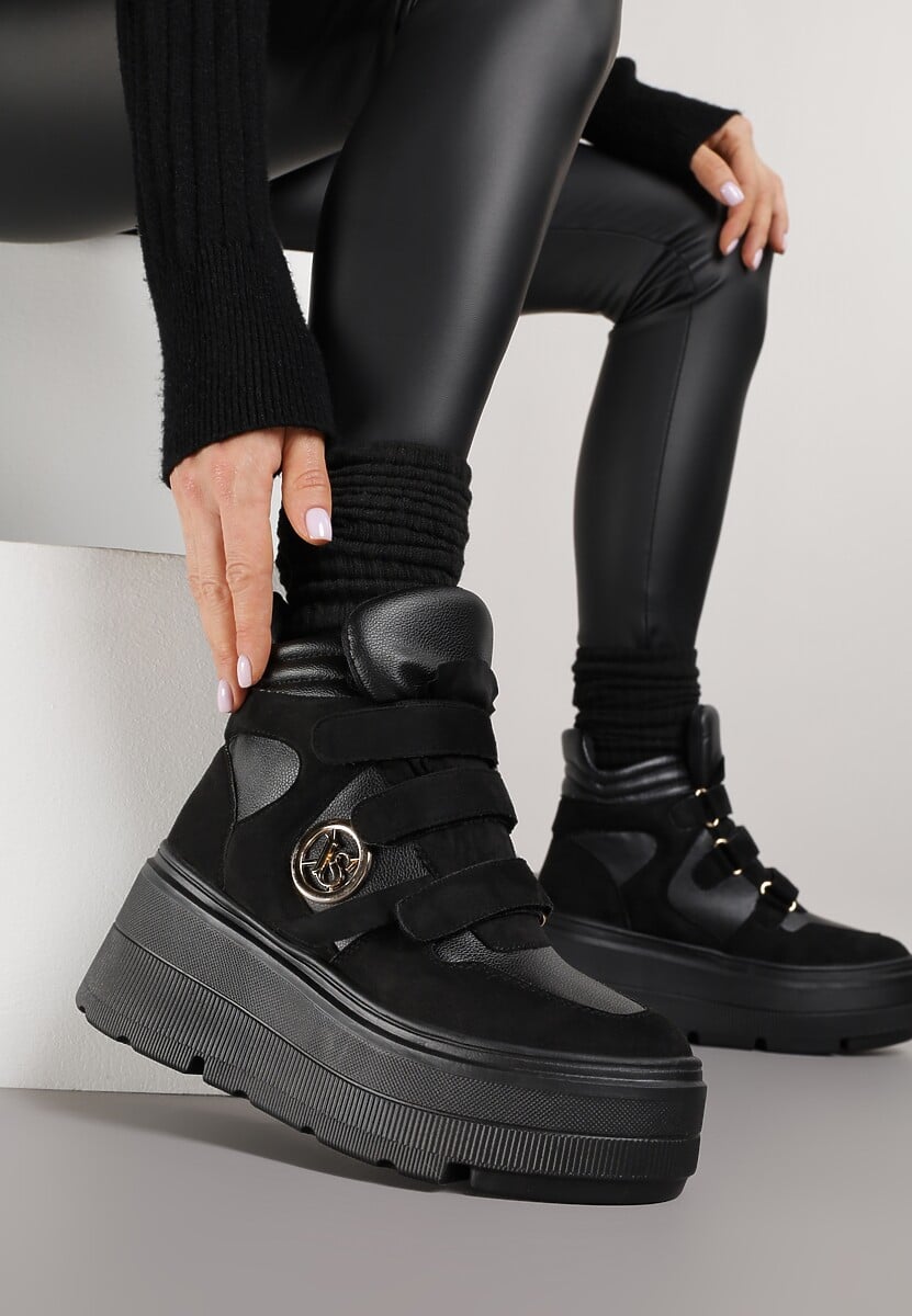 Czarne Botki Sneakersy Vices na Platformie w Stylu Y2K Gelira