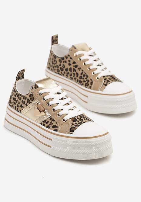 Panterkowe Trampki na Platformie Ozdobione Metaliczną Aplikacją Telanoreta