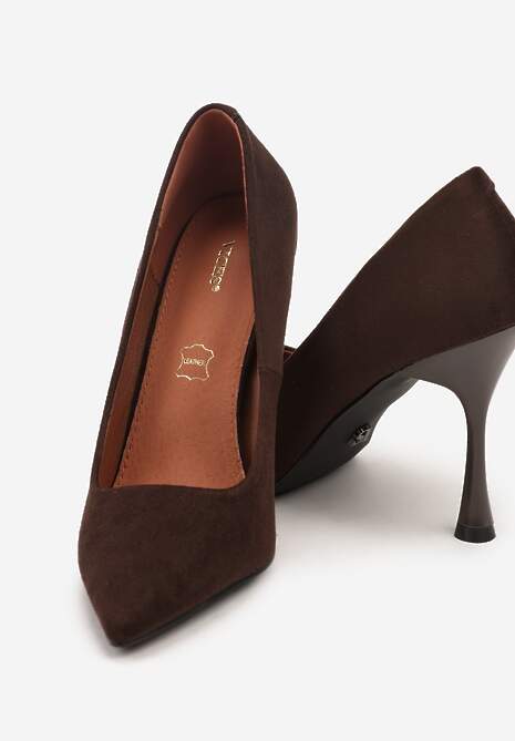 Brązowe Szpilki Vices na Klepsydrowym Obcasie ze Skórzaną Wkładką Enaille