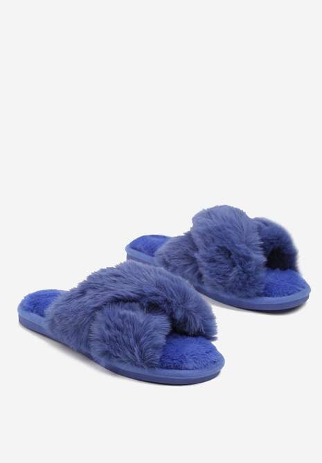 Niebieskie Kapcie Vices z Futerka ze Skrzyżowanymi Paskami Selanthra