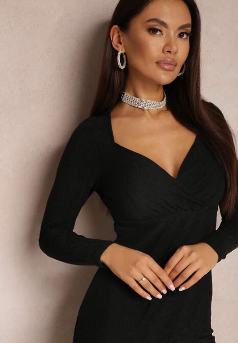 Czarna Sukienka Kopertowa Dopasowana Anelile