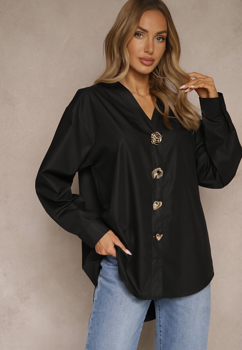 Biała Koszula z Wiskozą Bawełną i Metalicznymi Ozdobami Ellisna