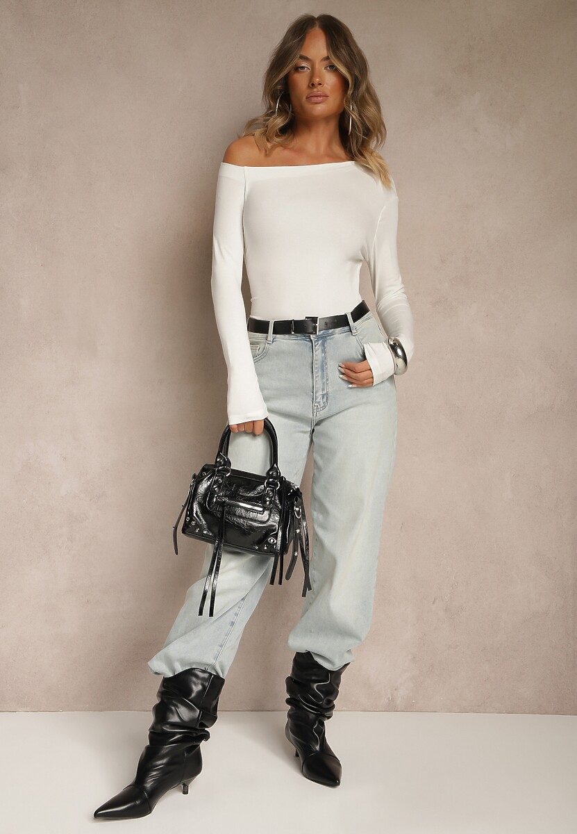 Biała Bluzka z Wiskozy z Dekoltem o Asymetrycznym Kroju Emmea