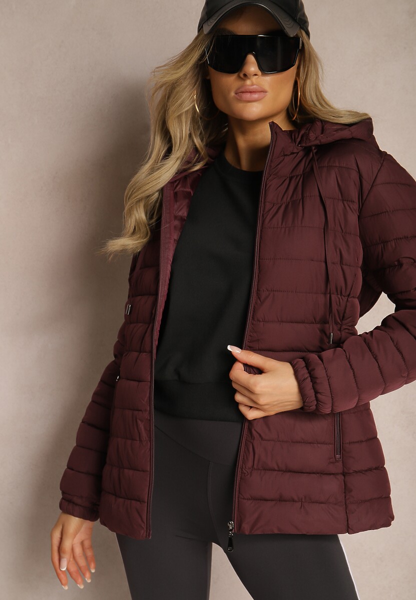 Granatowa Kurtka Ozdobiona Pikowaniem Wykończona Sznurkami i Kapturem Mivissa