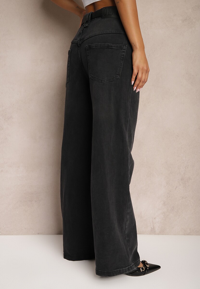 Ciemnoszare Jeansy High Waist z Bawełny z Paskiem Nevelith