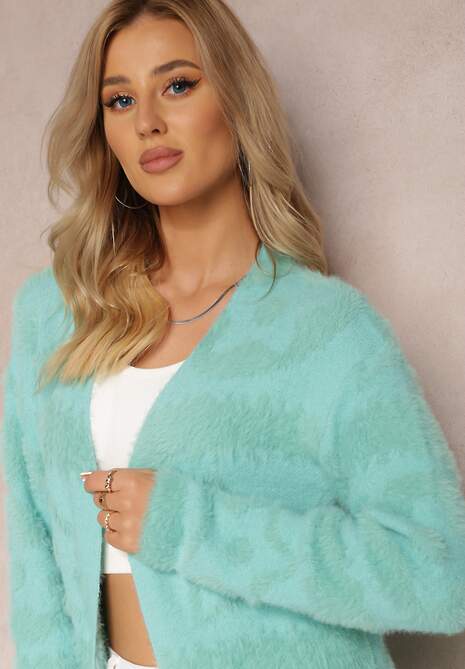 Zielony Długi Kardigan Puszysty Aborra