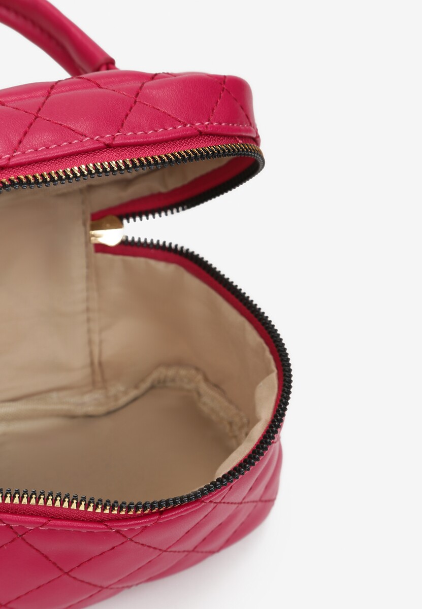 Fuksjowa Torebka Kuferek z Ozdobnym Pikowaniem i Biżuteryjnym Paskiem Vinea