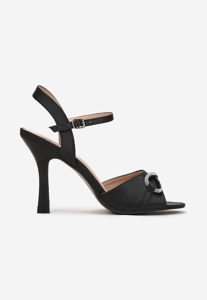 Czarne Sandały na Szpilce z Odkrytym Noskiem i Ozdobą z Cyrkonii Anabeli