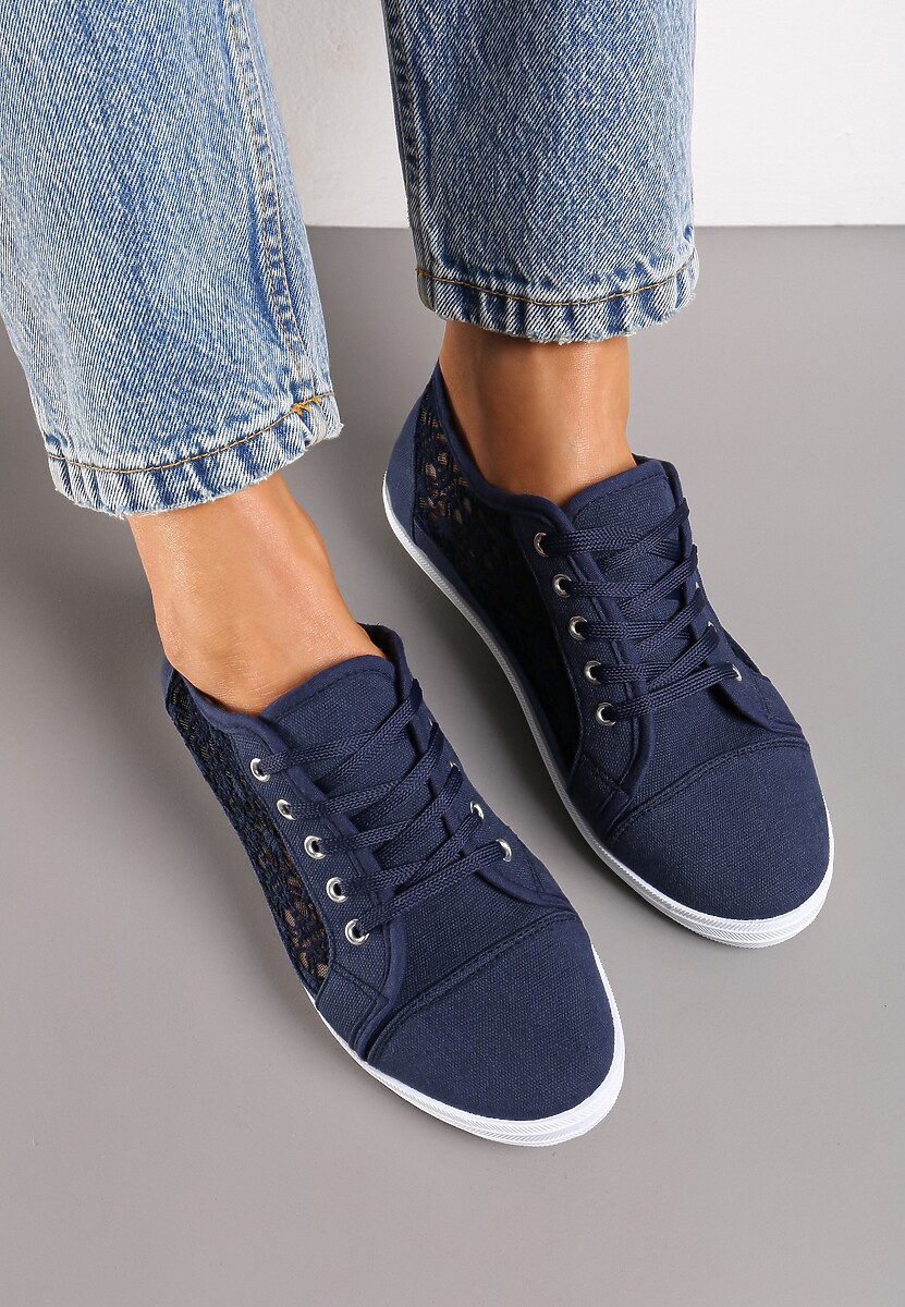 Granatowe Tenisówki z Ażurowymi Wstawkami Po Bokach Salessa