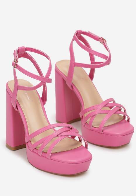 Fuksjowe Sandały na Wysokim Słupku z Platformą i Skośnymi Paseczkami Camma