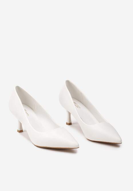 Białe Czółenka na Niskiej Szpilce ze Szpiczastym Noskiem Unita