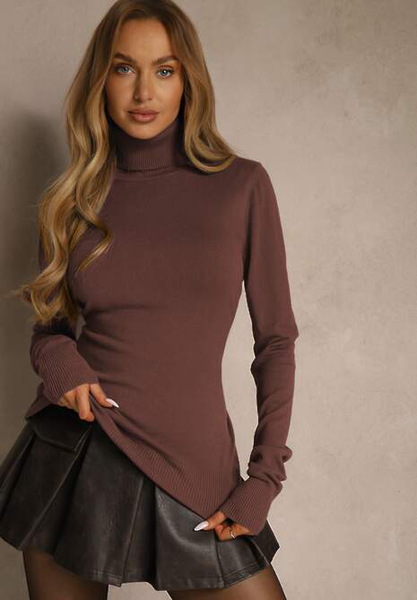 Brązowy Golf Sweterkowy z Domieszką Kaszmiru Zaivanna