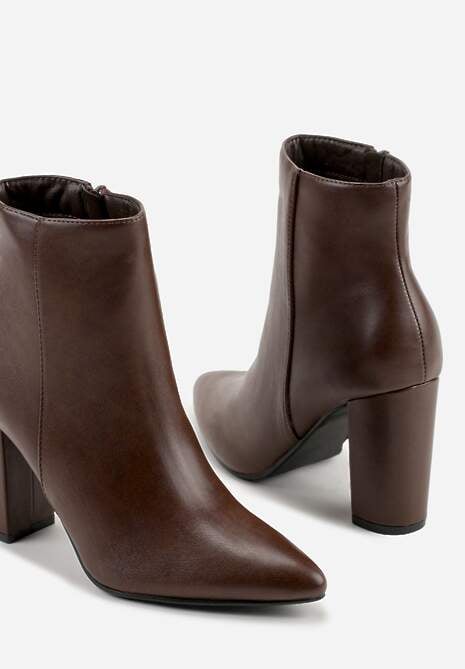 Brązowe Klasyczne Botki na Słupku z Noskiem w Szpic Tavitta