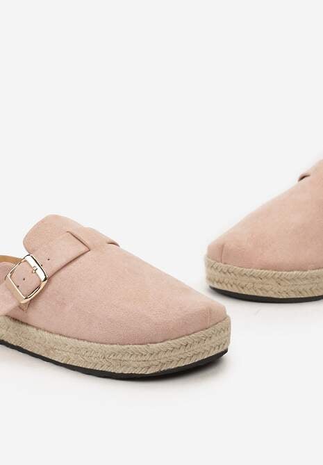 Różowe Klapki Mule z Szeroką Cholewką i Plecioną Podeszwą Ilinna