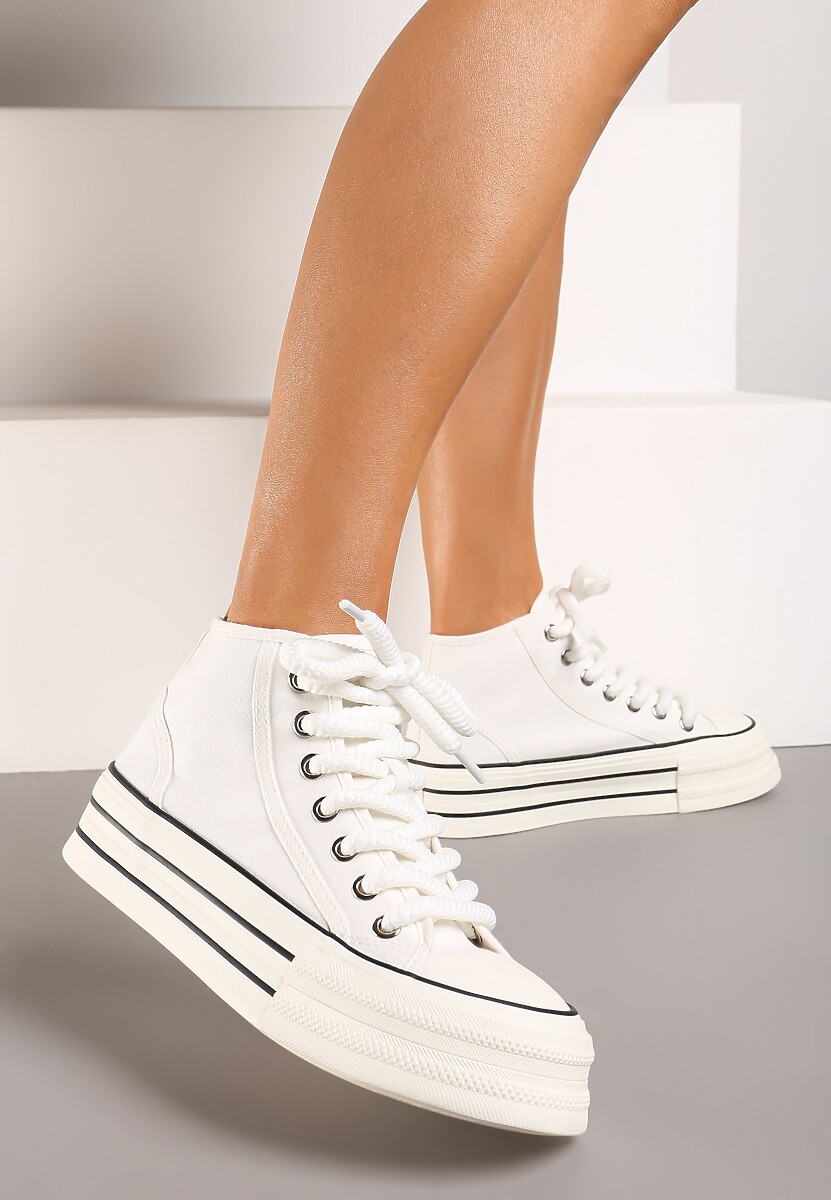 Beżowe Trampki na Platformie za Kostkę z Grubymi Sznurowadłami Effime