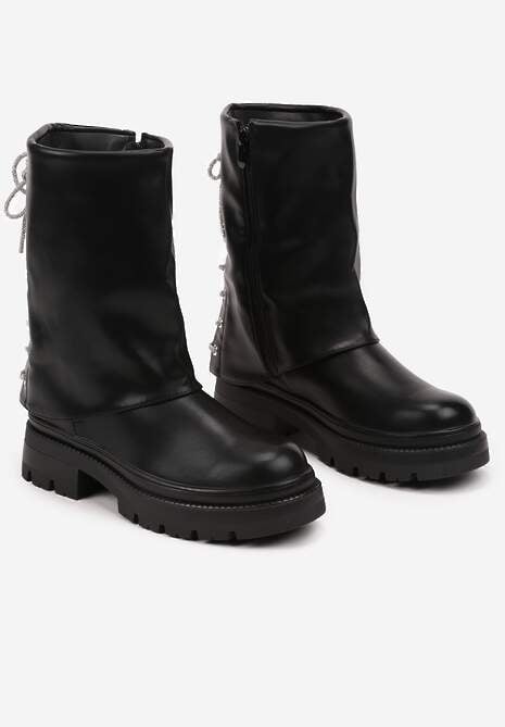 Czarne Botki z Cyrkoniami Wiązane z Tyłu Tariena