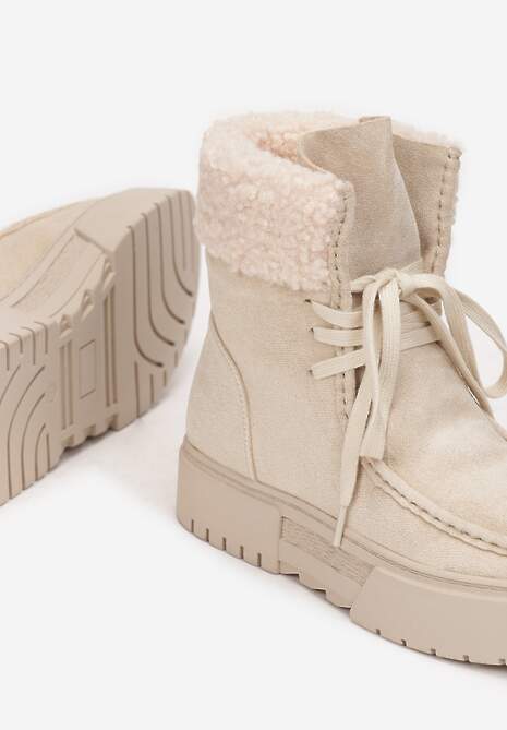 Beżowe Śniegowce na Platformie z Futerkiem Cloima