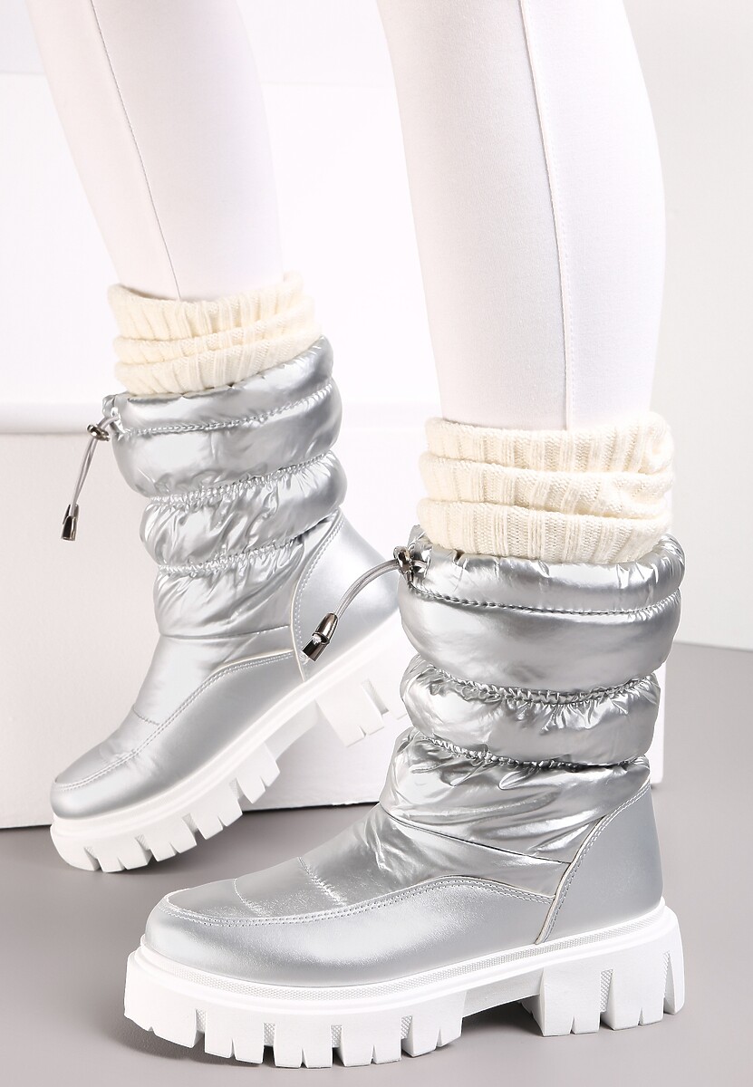 Srebrne Śniegowce Pikowane na Grubej Podeszwie Inaya